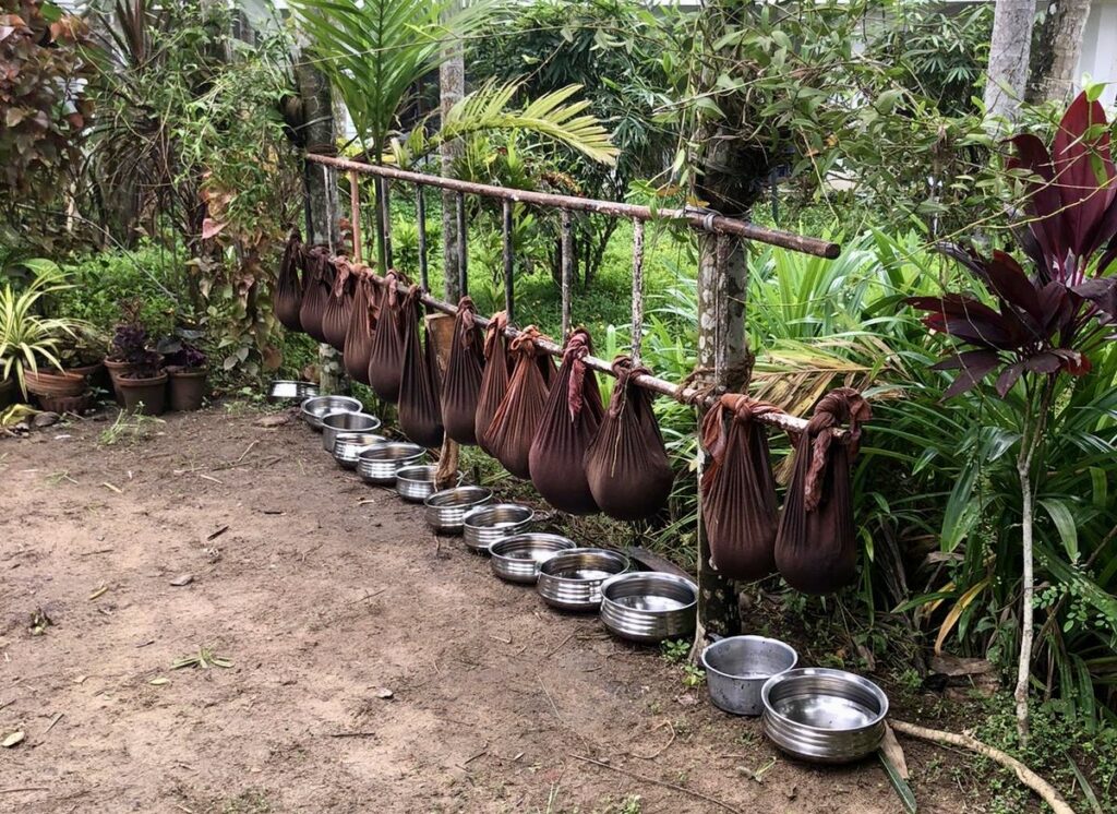 ayurvedisches kräuter öl herstellung tücher hängen im garten